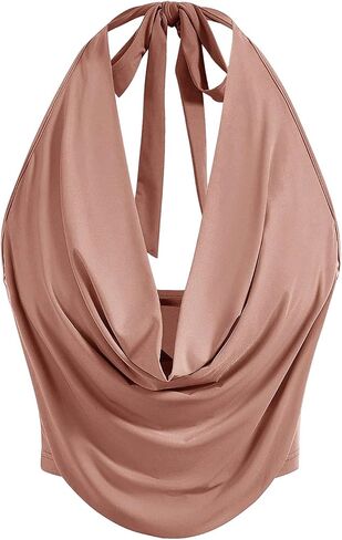 SOLY HUX Women's Halter Draped Front Tank Top Sexy Backless Going Out Crop Vest Tops in Saudi Arabia