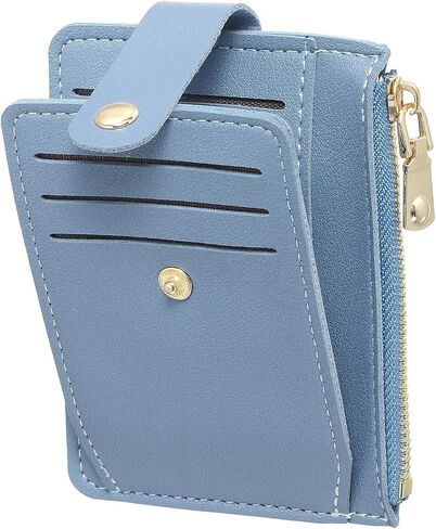 Small Credit Card Wallet Slim Wallet for Women and Men, PU Leather Minimalist Card Holder - 7 Card Slots & 1 ID Window & 1 Zipper Pocket, Blue in Saudi Arabia