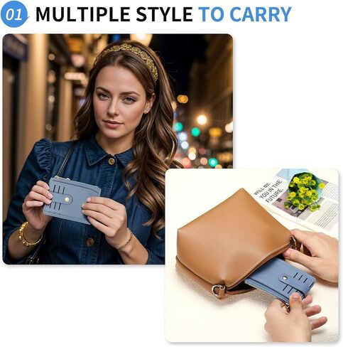 Small Credit Card Wallet Slim Wallet for Women and Men, PU Leather Minimalist Card Holder - 7 Card Slots & 1 ID Window & 1 Zipper Pocket, Blue in Saudi Arabia