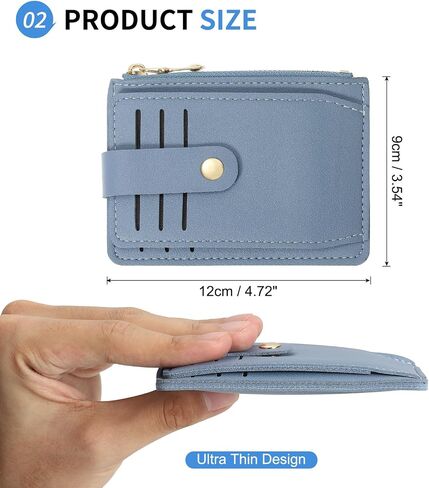 Small Credit Card Wallet Slim Wallet for Women and Men, PU Leather Minimalist Card Holder - 7 Card Slots & 1 ID Window & 1 Zipper Pocket, Blue in Saudi Arabia