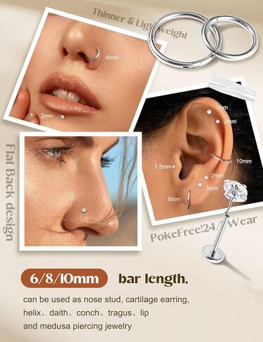 14K Gold Filled Nose Rings Studs Hoops for Women Men: 20G 18G 316L Surgical Stainless Steel Hypoallergenic Dainty Simulated Diamond L Shaped/Corkscrew/Straight/Push Back Nostril Piercing Jewelry in Saudi Arabia