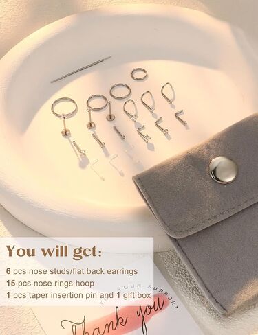 14K Gold Filled Nose Rings Studs Hoops for Women Men: 20G 18G 316L Surgical Stainless Steel Hypoallergenic Dainty Simulated Diamond L Shaped/Corkscrew/Straight/Push Back Nostril Piercing Jewelry in Saudi Arabia