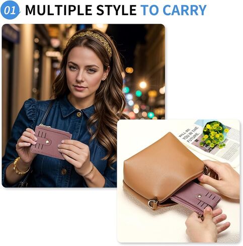 Small Credit Card Wallet Slim Wallet for Women and Men, PU Leather Minimalist Card Holder - 7 Card Slots & 1 ID Window & 1 Zipper Pocket, Blue in Saudi Arabia