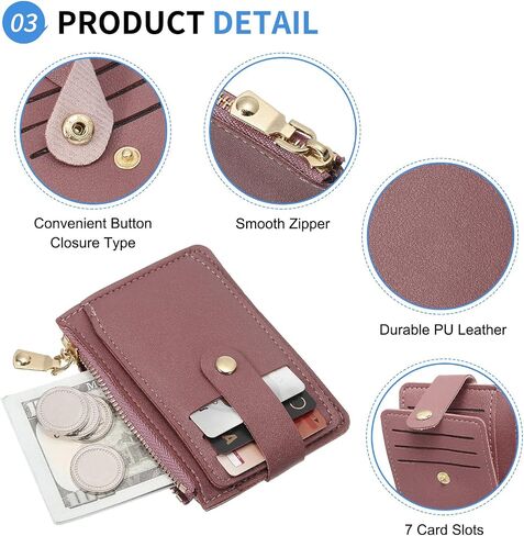 Small Credit Card Wallet Slim Wallet for Women and Men, PU Leather Minimalist Card Holder - 7 Card Slots & 1 ID Window & 1 Zipper Pocket, Blue in Saudi Arabia
