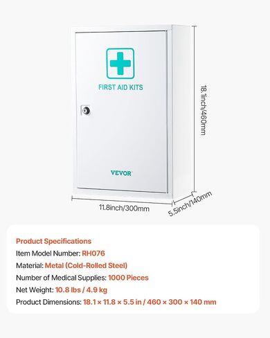 VEVOR 3-Shelf First Aid Cabinet, 1000 Pieces, Large Capacity First Aid Kit, Wall Mounted Medicine Cabinet, OSHA & ANSI 2015 (Class A), Industrial Emergency Metal Med Box, for Business and Worksite in Saudi Arabia