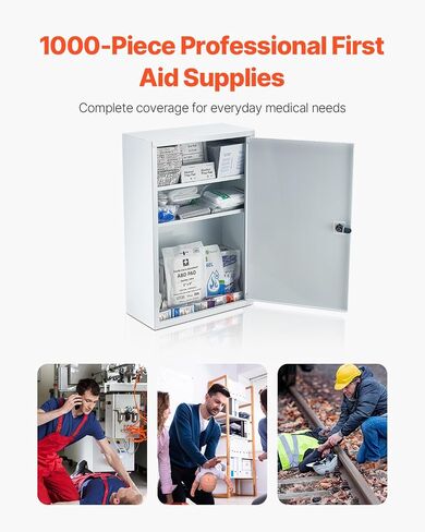 VEVOR 3-Shelf First Aid Cabinet, 1000 Pieces, Large Capacity First Aid Kit, Wall Mounted Medicine Cabinet, OSHA & ANSI 2015 (Class A), Industrial Emergency Metal Med Box, for Business and Worksite in Saudi Arabia