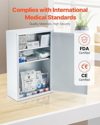 VEVOR 3-Shelf First Aid Cabinet, 1000 Pieces, Large Capacity First Aid Kit, Wall Mounted Medicine Cabinet, OSHA & ANSI 2015 (Class A), Industrial Emergency Metal Med Box, for Business and Worksite in Saudi Arabia