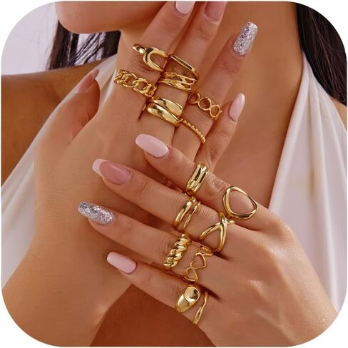 RINHOO Gold Chunky Rings Set for Women Braided Twisted Round Rings Adjustable Stackable Open Rings Band Statement Jewelry in Saudi Arabia