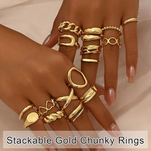 RINHOO Gold Chunky Rings Set for Women Braided Twisted Round Rings Adjustable Stackable Open Rings Band Statement Jewelry in Saudi Arabia