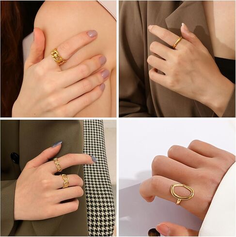 RINHOO Gold Chunky Rings Set for Women Braided Twisted Round Rings Adjustable Stackable Open Rings Band Statement Jewelry in Saudi Arabia