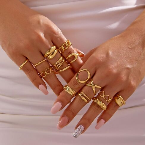 RINHOO Gold Chunky Rings Set for Women Braided Twisted Round Rings Adjustable Stackable Open Rings Band Statement Jewelry in Saudi Arabia