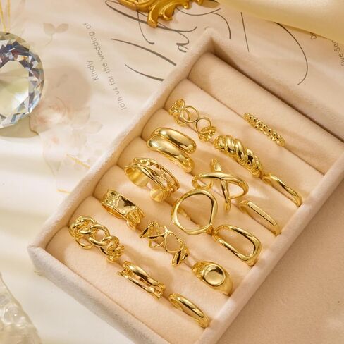 RINHOO Gold Chunky Rings Set for Women Braided Twisted Round Rings Adjustable Stackable Open Rings Band Statement Jewelry in Saudi Arabia