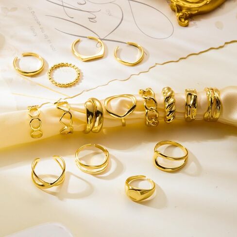 RINHOO Gold Chunky Rings Set for Women Braided Twisted Round Rings Adjustable Stackable Open Rings Band Statement Jewelry in Saudi Arabia