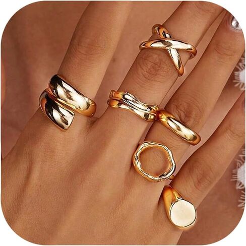 RINHOO Gold Chunky Rings Set for Women Braided Twisted Round Rings Adjustable Stackable Open Rings Band Statement Jewelry in Saudi Arabia
