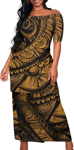Puletasi Traditional Off Shoulder Dress Plus Size Tops and Skirt Sets in Saudi Arabia