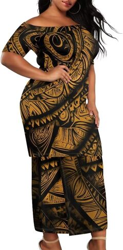 Puletasi Traditional Off Shoulder Dress Plus Size Tops and Skirt Sets in Saudi Arabia