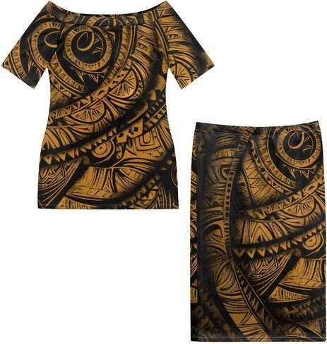 Puletasi Traditional Off Shoulder Dress Plus Size Tops and Skirt Sets in Saudi Arabia