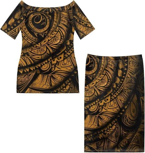 Puletasi Traditional Off Shoulder Dress Plus Size Tops and Skirt Sets in Saudi Arabia