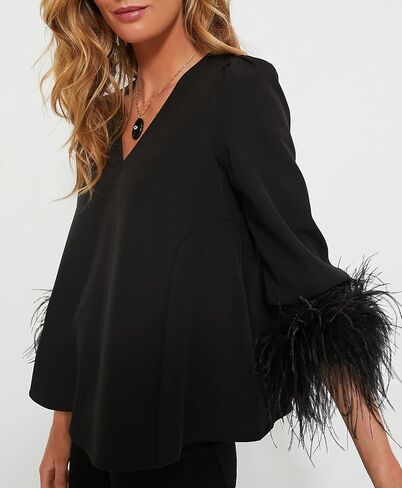 Women's Feather Blouse Party Top 3/4 Sleeve Cuff Casual V Neck Wedding Guest Cocktail Blouse T-Shirt in Saudi Arabia