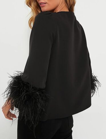 Women's Feather Blouse Party Top 3/4 Sleeve Cuff Casual V Neck Wedding Guest Cocktail Blouse T-Shirt in Saudi Arabia
