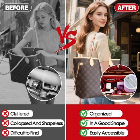 Tote Bag Purse Organizer Insert Pouches Fit for Neverful MM GM, Red Handbag Organizer with Water Bottle Holder Compatible with Stanley Cup, Purse Essentials Compartment Inserts Gifts for Women Large in Saudi Arabia