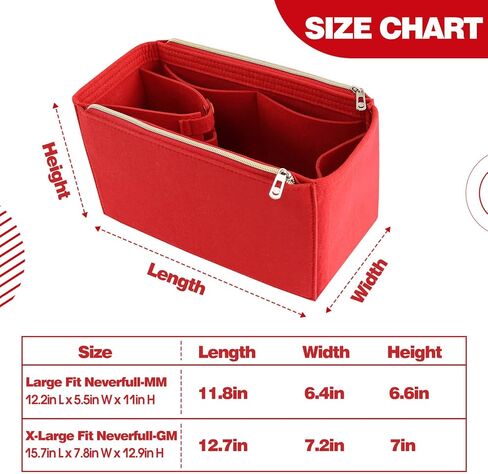 Tote Bag Purse Organizer Insert Pouches Fit for Neverful MM GM, Red Handbag Organizer with Water Bottle Holder Compatible with Stanley Cup, Purse Essentials Compartment Inserts Gifts for Women Large in Saudi Arabia