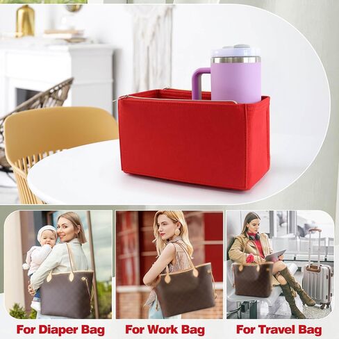 Tote Bag Purse Organizer Insert Pouches Fit for Neverful MM GM, Red Handbag Organizer with Water Bottle Holder Compatible with Stanley Cup, Purse Essentials Compartment Inserts Gifts for Women Large in Saudi Arabia