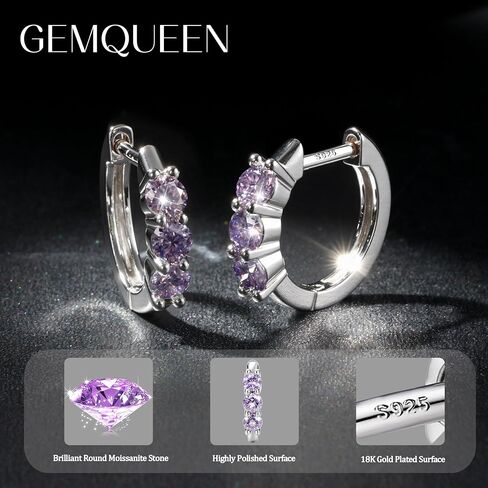 Moissanite Earrings Hoops : 18K White Gold Plated 925 Sterling Silver Earrings Hypoallergenic Small Gold Huggie Hoop Earrings for Women Men Round Cut Multicolor VVS1 in Saudi Arabia
