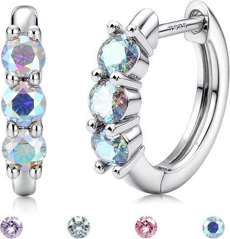 Moissanite Earrings Hoops : 18K White Gold Plated 925 Sterling Silver Earrings Hypoallergenic Small Gold Huggie Hoop Earrings for Women Men Round Cut Multicolor VVS1 in Saudi Arabia