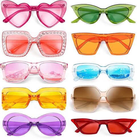 10 Pack Mixed Styles Trendy Retro Sunglasses for Women/Men Party Favors Sungasses Costume Accessories Eyewear Set in Kuwait