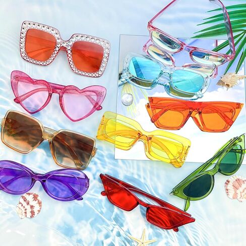10 Pack Mixed Styles Trendy Retro Sunglasses for Women/Men Party Favors Sungasses Costume Accessories Eyewear Set in Kuwait
