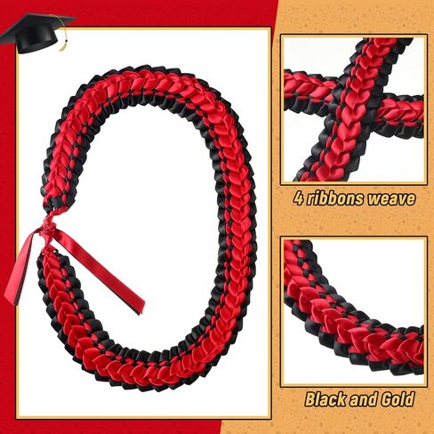 Yunlly 2025 Graduation Leis Ribbon Class of 2025 Ribbon Handmade Double Braided Necklace Adjustable Graduates Grad Leis for Graduation Gifts in Kuwait