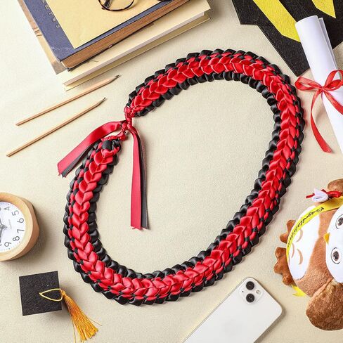 Yunlly 2025 Graduation Leis Ribbon Class of 2025 Ribbon Handmade Double Braided Necklace Adjustable Graduates Grad Leis for Graduation Gifts in Kuwait