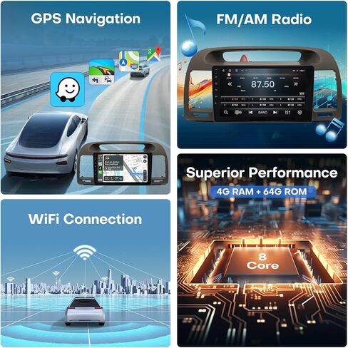 Radio for Toyota Camry 2007 2008 2009 2010 2011 Car Stereo Android 14 9 Inch IPS Touch Screen Wireless Carplay& Android Auto Bluetooth WiFi Wireless GPS FM SWC Backup Camera Head Unit in Kuwait