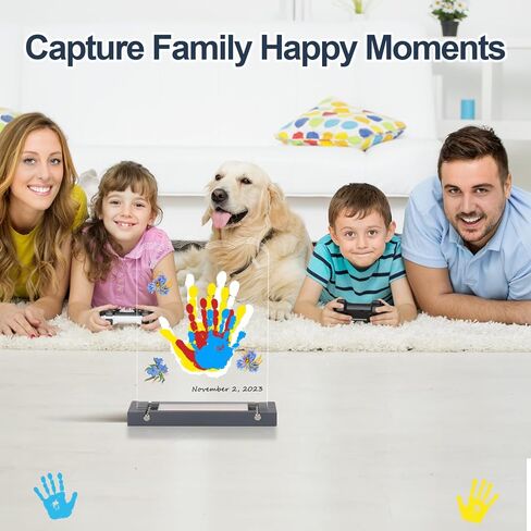 مجموعة بصمات اليد العائلية مع ضوء، مجموعة يد الطفل وبصمة القدم، هدايا عائلية للآباء الجدد، هدايا التبني، هدايا للأم الجديدة، تذكار عائلي من الحرف الخشبية DIY، دهانات غير سامة (أبيض) in Kuwait