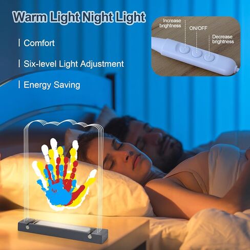 مجموعة بصمات اليد العائلية مع ضوء، مجموعة يد الطفل وبصمة القدم، هدايا عائلية للآباء الجدد، هدايا التبني، هدايا للأم الجديدة، تذكار عائلي من الحرف الخشبية DIY، دهانات غير سامة (أبيض) in Kuwait