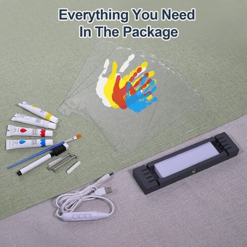 مجموعة بصمات اليد العائلية مع ضوء، مجموعة يد الطفل وبصمة القدم، هدايا عائلية للآباء الجدد، هدايا التبني، هدايا للأم الجديدة، تذكار عائلي من الحرف الخشبية DIY، دهانات غير سامة (أبيض) in Kuwait