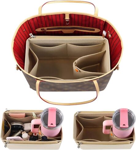 Tote Bag Purse Organizer Insert Pouches Fit for Neverful MM GM, Red Handbag Organizer with Water Bottle Holder Compatible with Stanley Cup, Purse Essentials Compartment Inserts Gifts for Women Large in Saudi Arabia