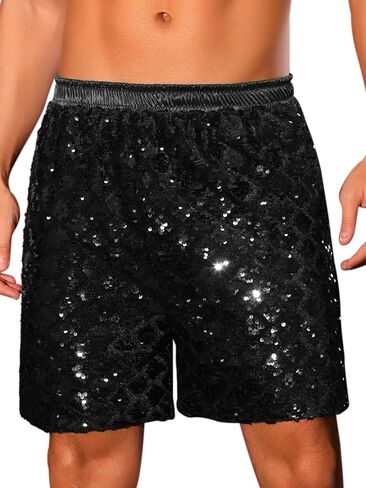 Lars Amadeus Sequin Shorts for Men's Metallic Sequins Disco Party Sparkly Shiny Hot Shorts in Saudi Arabia