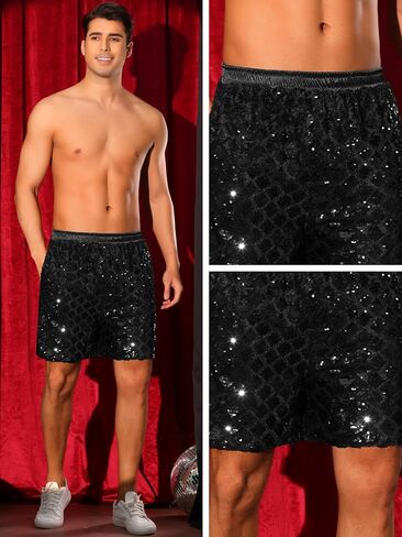 Lars Amadeus Sequin Shorts for Men's Metallic Sequins Disco Party Sparkly Shiny Hot Shorts in Saudi Arabia