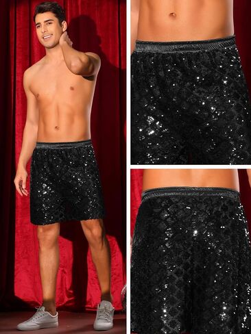 Lars Amadeus Sequin Shorts for Men's Metallic Sequins Disco Party Sparkly Shiny Hot Shorts in Saudi Arabia
