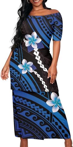 Puletasi Traditional Off Shoulder Dress Plus Size Tops and Skirt Sets in Saudi Arabia