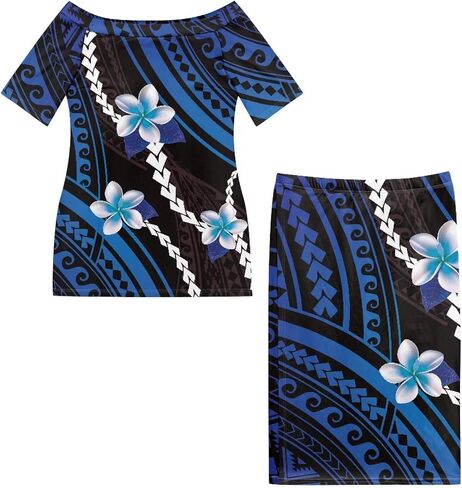 Puletasi Traditional Off Shoulder Dress Plus Size Tops and Skirt Sets in Saudi Arabia