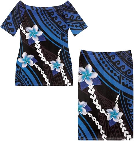 Puletasi Traditional Off Shoulder Dress Plus Size Tops and Skirt Sets in Saudi Arabia