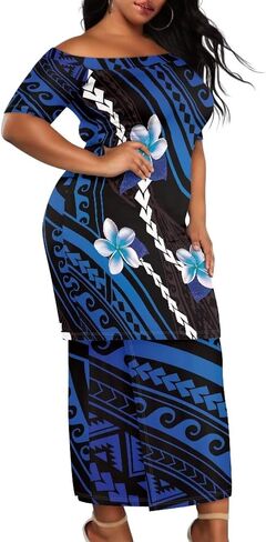 Puletasi Traditional Off Shoulder Dress Plus Size Tops and Skirt Sets in Saudi Arabia