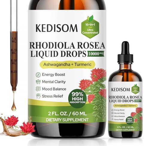 16 in 1 Liposomal Rhodiola Rosea Tincture 2 Fl Oz - Rhodiola Supplement with Ashwagandha, L-Theanine, Turmeric - Rhodiola Rosea Extract Liquid Drops for Energy, Mood, Relaxation in Saudi Arabia