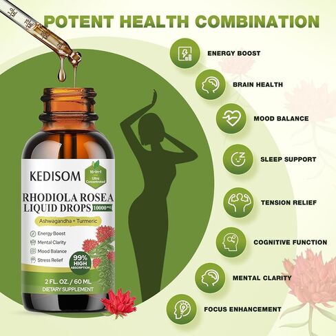 16 in 1 Liposomal Rhodiola Rosea Tincture 2 Fl Oz - Rhodiola Supplement with Ashwagandha, L-Theanine, Turmeric - Rhodiola Rosea Extract Liquid Drops for Energy, Mood, Relaxation in Saudi Arabia