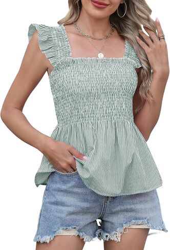 Lomon Womens Tank Tops Fashion Summer Flying Flying Sleeve Blouses Square Deque Disteless Dirclesss Babydoll Shirt in Saudi Arabia
