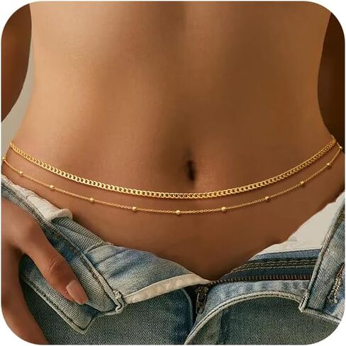 سلسلة خصر تشيسكي ، سلاسل جسم مطلية بالذهب 14K للمجوهرات للمرأة المثيرة المثيرة حبات الخصر المقاومة للماء سلسلة بطن السلسلة الذهبية حزام قابلة للتعديل تشيك توليفليديد كوبيد in Kuwait