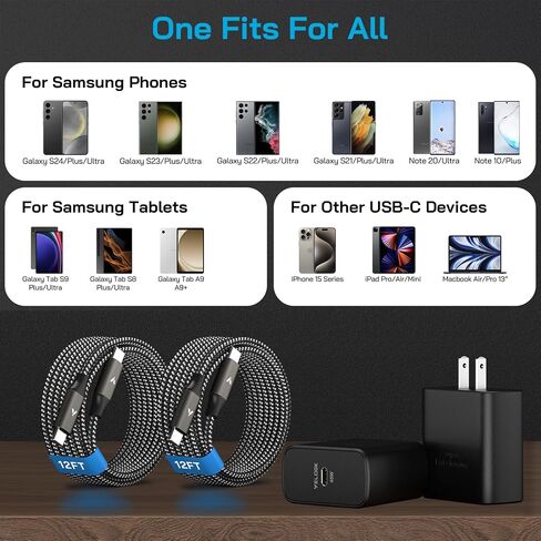 شاحن USB C فائق السرعة 45 وات، شاحن هاتف Android من النوع C بقوة 45 وات مع أسلاك من النوع C بطول 10 أقدام لهاتف Samsung Galaxy S24 Ultra/S24+/S23 Ultra/S23+/S22 Plus/S21/S20، Galaxy Tab S9/S8 Ultra in Saudi Arabia